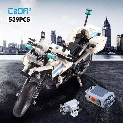 Cada 539PCS City Police Patrol Electric Motorcycle Building Blocks Military high-tech SWAT WW2 Series Bricks Toys for Kids