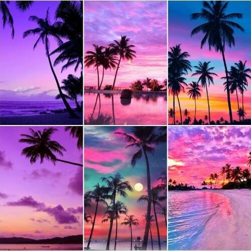 5D DIY Diamond Painting Landscape Full Square Drill Diamond Embroidery Seaside Cross Stitch Sunset Decoration Home