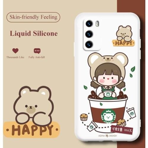 ASINA Original Liquid Silicone Case For Huawei P40 P30 P Smart 2019 Cover Cartoon Bumper For Nova7 8 5t 3 3i Coque Capas