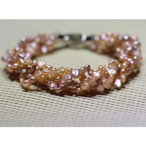 New Fashion Wedding Pearl Jewelry 3-4MM Pink Lavender Baroque Freshwater Pearl Bracelet