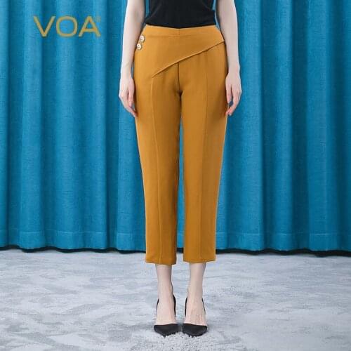 VOA 60m/m Silk Sky Heavy Natural Waist Ankle-Length Pants Asymmetric Stitching Ruffled Diagonal Pocket Joker Harlan Pant KE309
