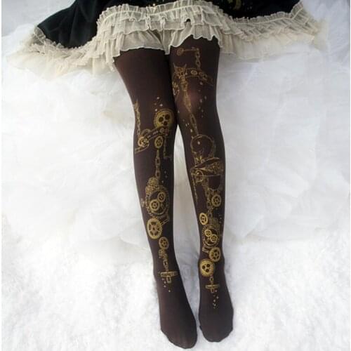 Princess women girl Lolita stockings Steam punk gear Brown Lolita stamped pantyhose 120 d stockings