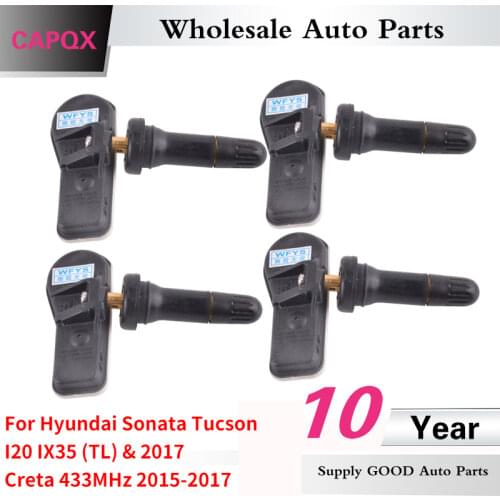 CAPQX 4pcs/lot Tire Pressure Sensor 52933-C1100 For Hyundai Sonata Tucson I20 IX35 (TL) & 2017 Creta 433MHz 2015 2016 2017
