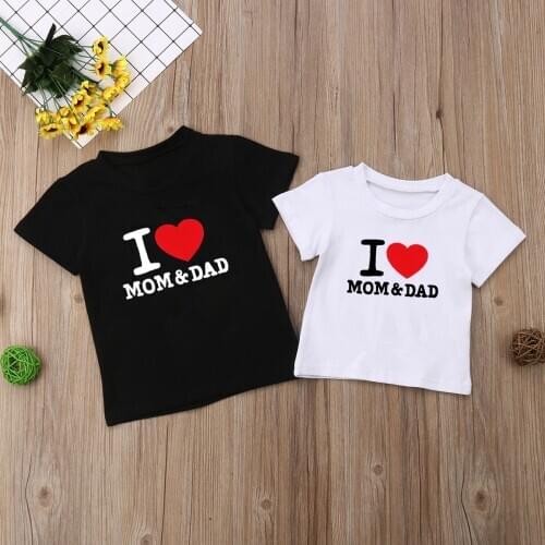 I Love MOM&DAD Print Kids T Shirt Cotton Funny Shirt For Girls Boys Tops Tee Hipster Streetwear Short Sleeve Casual T-shirt