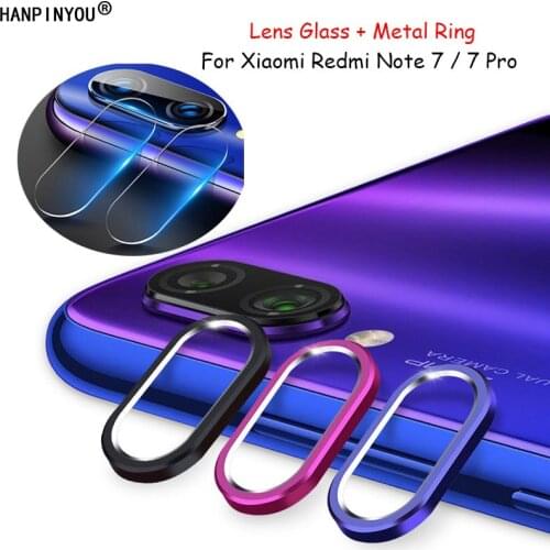 For Xiaomi Redmi Note 7 Note7 Pro Back Camera Metal Circle Ring Cover + Soft Ultra Thin Lens Tempered Glass Film Protector Guard