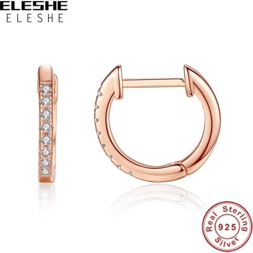 ELESHE Rose Gold Stud Earrings 925 Sterling Silver Crystal Circle Luxury Earrings For Women Fashion Jewelry Female Brincos