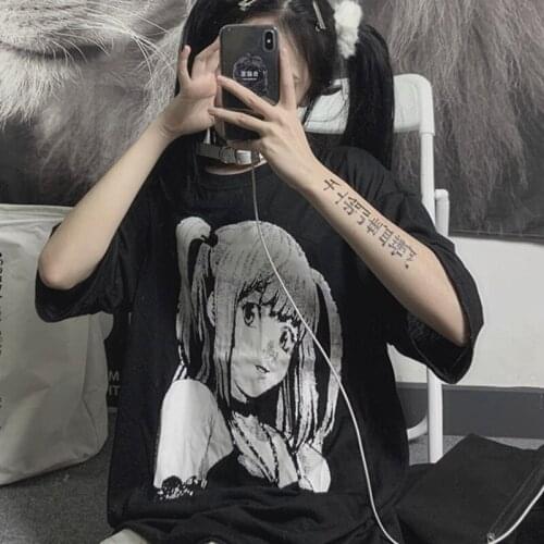 Japanese Harajuku Fashion Women Oversize T Shirt 2021 Design New hip hop Dark Black Stylish Short Sleeve Summer T Shirts Top