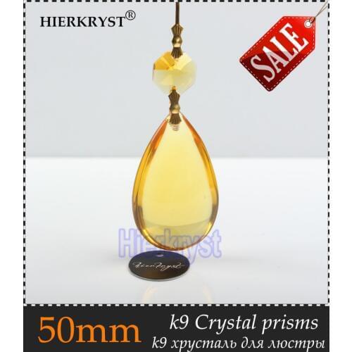 HIERKYST 20 pcs K9 Glass Crystal Prisms Pendants Chandeliers Parts Lustres Rainbow Lamp Lighting Hang Drops Golden 50mm #1947-3A