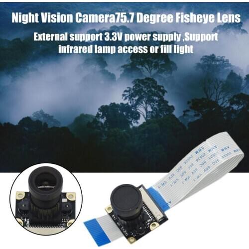 Night Vision Camera 5MP Wide Angle 75.7 Degree Fisheye Lens 1080P Camera Module For Raspberry Pi 3 Model B / 2B / B+ / A