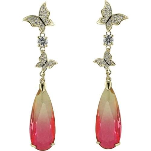 Candy Cubic Zircon CZ Wedding Butterfly Drop Dangle Earring for Bridal Women Girl Prom Jewelry with 925 Silver Pin