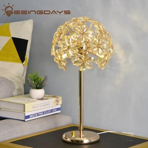 Buy 2 Get 10% Off Flower Snowflake Crystal Table Lamps For Living Room Bedroom Touch Swich 110v 220v Desk Lamps Home Decor