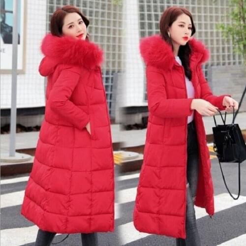 2021 New Fashion Winter Jacket Women Big Fur Belt Hooded Thick Down Parkas X-Long Female Jacket Coat Slim Warm Winter Outwear
