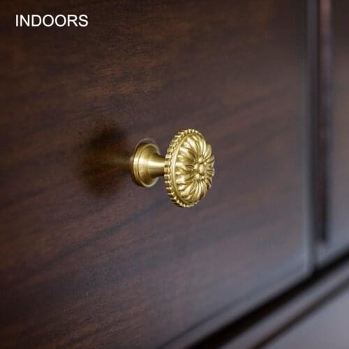 European-Style Retro Brass Handle Drawer Cabinet Closet Door Copper Gold Single Hole round Handle cabinet knobs drawer pulls