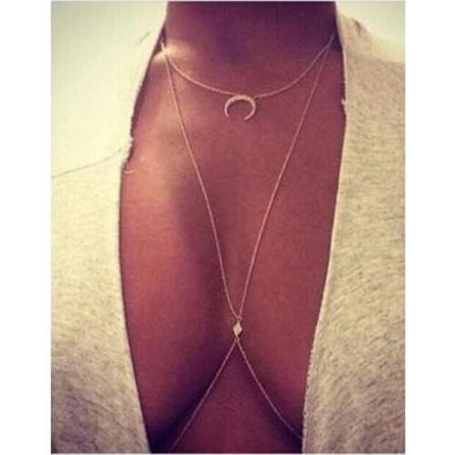 Fashion Women Necklaces & Body Jewelry Sexy Rhinestone Moon Belly Chains Personality Brief Body Chains
