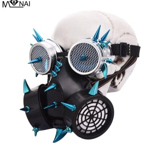 Punk Gothic Blue Spikes Steampunk Mask Goggles Women /Men Cosplay Props Halloween Costume Accessories