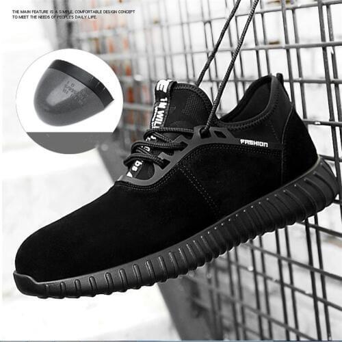 Mens Breathable Cow Suede Leather Safety Shoes Steel Toe Work Boots Anti-slip Puncture Proof Safety Boots Lightweight Sneakers