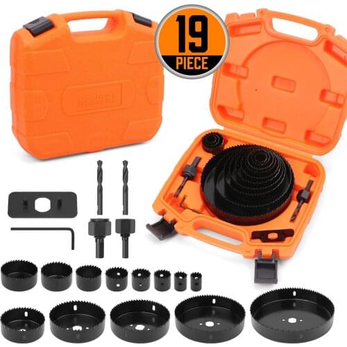 HORUSDY Hole Saw Set, 19 Pcs Hole Saw Kit with 13Pcs Saw Blades 6"(152mm) - 3/4" (19mm), Ideal for Soft Wood, PVC Board and More