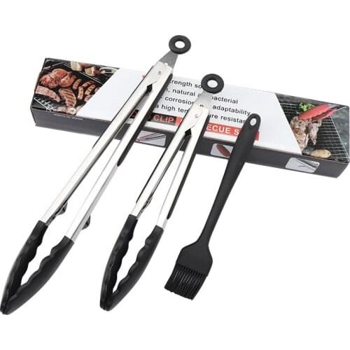 Food Clip Set 9 Inch 12 Inch Silicone Food Clip 3 Piece Set Silicone Oil Brush Baking Tool Bread Food Clip