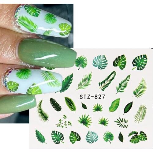 Nail Stickers 19 Designs Green Leaf Tree Flamingo Flowers Cactus Water Decals Transfer Wraps Flakes Sliders Manicure Decoration