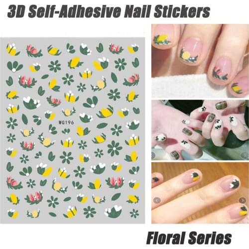 2Pcs 3D Daisy Flower Floral Series Nail Art Sticker Blooming Mixed Pattern Self-Adhesive Nail Decorations Tips Women DIY Nail