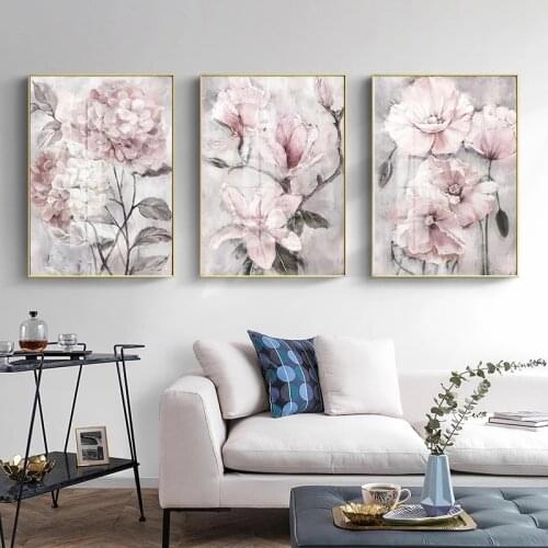 Flower Pink Wall Art Canvas Painting Nordic Floral Plants Posters Print for Bathroom Living Room Home Decor Pictures Farmhouse