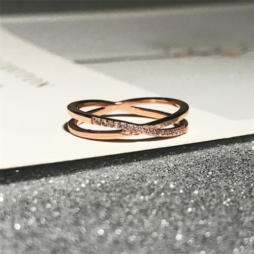 YUN RUO New Arrival Fashion X Cross Zircon Ring Rose Gold Woman Gift Titanium Steel Jewelry Top Quality Never Fade Drop Shipping