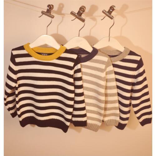 1-5 Years Baby Boys Girls Striped Sweater Pullover Tops Autumn Winter Long Sleeve Boys 100% Cotton Knit Sweaters