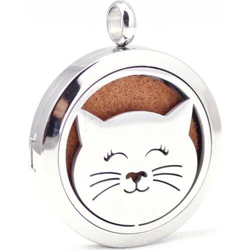 New Design 30mm 316l stainless steel cat lover aroma aromatherapy essential oil diffuser necklace