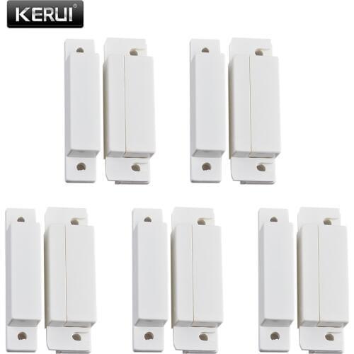 KERUI 5pcs/lot Wired Door Sensor 433Mhz Magnetic Sensor Switch Wired Door Detector Work With PTSN GSM Alarm System