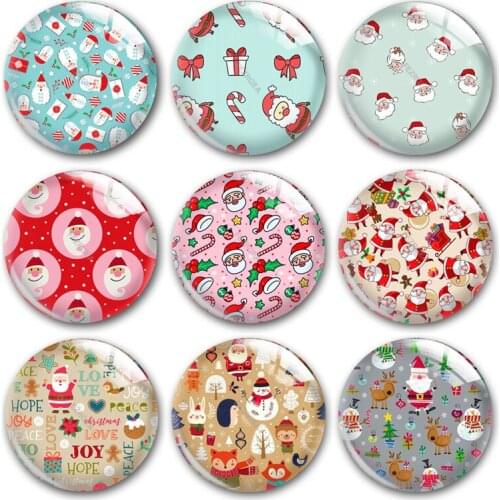 Handmade X-Mas Christmas Santa Claus Cartoon Round Photo Glass Cabochons Demo Flat Back DIY Jewelry Making Findings Accessory