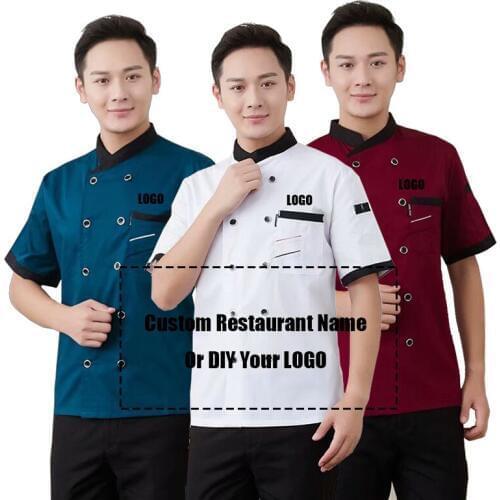 1 pcs Custom logo Chef Jacket Catering Catering Restaurant Chef Jackets Short Sleeve Unisex Shirt Free design size M-4XL