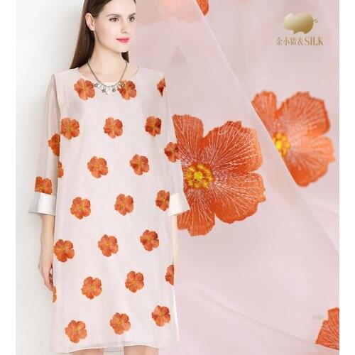 Embroidered silk organza fabric 136 cm see-through shirt dress silk fabric crisp fashion natural silk fabric cloth