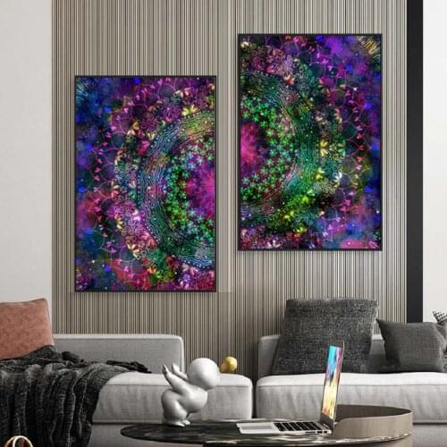 Modern Abstract Mandala Purple Black Colorful Painting Bohemian Wall Art Canvas Print Poster Picture Canvas Living Room Home Dec