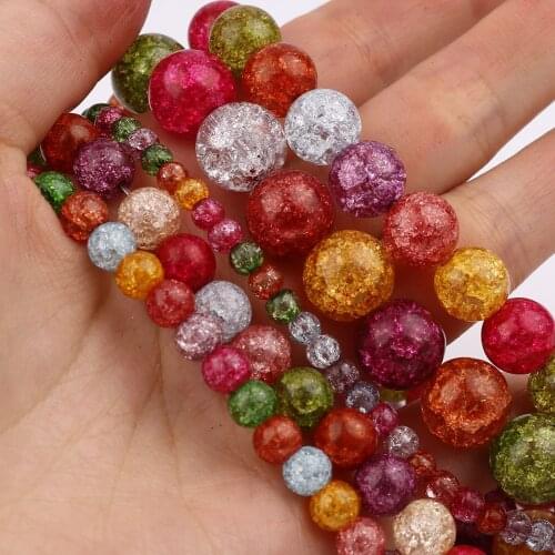 5mm 6mm 8mm 10mm 12mm Glass Beads Round Ball At Random Color Crack For Women DIY Making Bracelets Loose Spacer Beads Jewelry