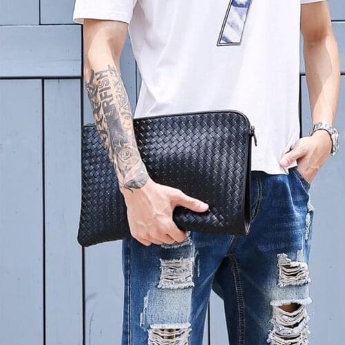 2020 mens bag 100% cowhide clutch luxury brand woven leather bag fashion design simple envelope large capacity Satchels