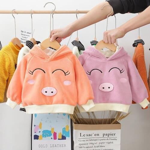 Boys' Girls' Hoodies Sweatshirts Babys Kids Outwear 2021 Cute Plus Velvet Thicken Winter Autumn Top Cotton Childrens Clothing