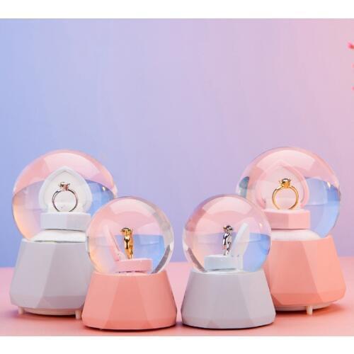 High quality Glass Music Box Crystal Crafts Ball Music Box Moon Love ring For Birthday Christmas Gift Home Decoration