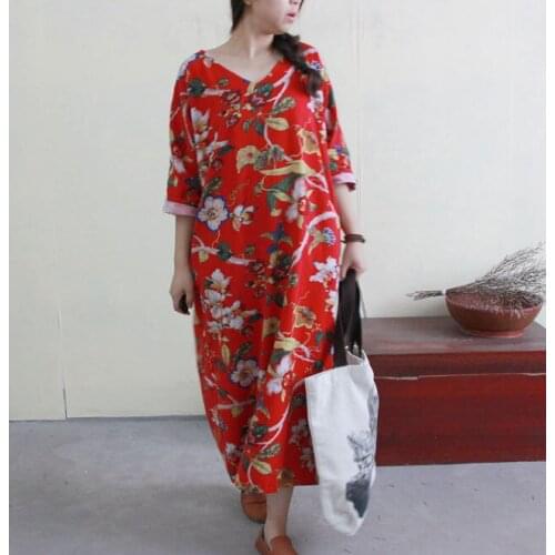 2015 Print womens fluid one-piece dress vintage printing loose Robe17502-20