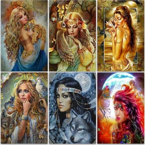 ZOOYA Diamond Embroidery DIY Diamond Painting Beauty Woman & Tiger Animal Diamond Painting Cross Stitch Rhinestone Mosaic BK243