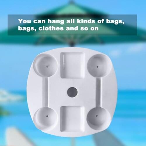 1 pc Beach Umbrella Plastic Tray White Solid Pendant with Bracket Multifunctional Drink Cup Holder Outdoor Item Storage Tray