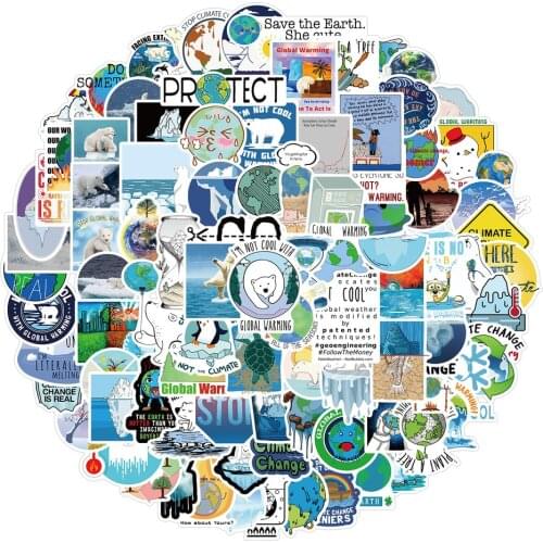 100pcs Cartoon Warming Global Climate Change Stickers for DIY Computer Luggage Scrapbook Laptop Motorcycle Skateboard Sticker