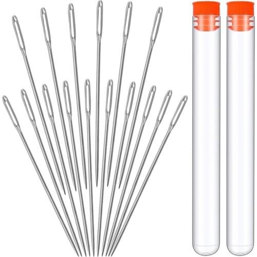 LMDZ 16 PCS Large Eye Needles 2 Sizes Stainless Steel Cross Stitch Knitting Yarn Sewing Hand Sewing Needles DIY Crafts Tools