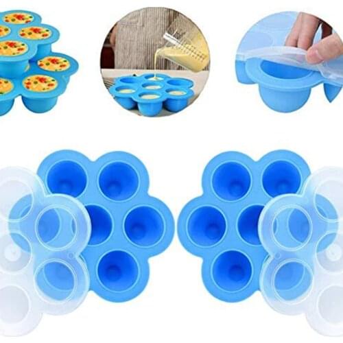 2PCS 7 Hole Silicone Egg Bites Molds Set Baby Food Storage Container Ice Cube Reusable Freezer Tray With Lid Egg Tools Cake Mold