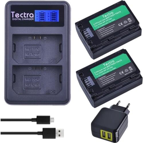 2pcs NP FZ100 NP-FZ100 NPFZ100 battery+LCD USB Dual Charger+AC Adapter for Sony ILCE-9, BC-QZ1, a7r3, A7RIII, ILCE-7RM3, A9R