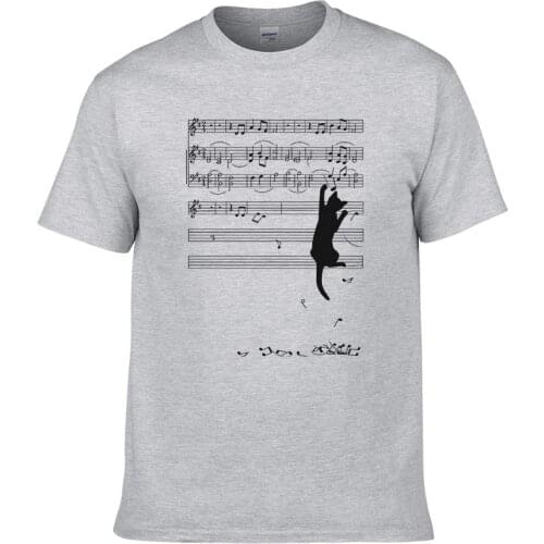 2021 Retro T Shirt Mens Cool Humorous Cat Music Note Funny Print T-Shirt Men Hip Hop Unisex Tops Tees