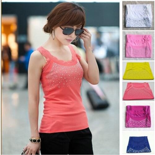 2021 Summer Women Tank Tops Girls Elegant Vest Lace Collar Tank Camis Rhinestone Lace Stunning Based Sleeveless Top NQ657877