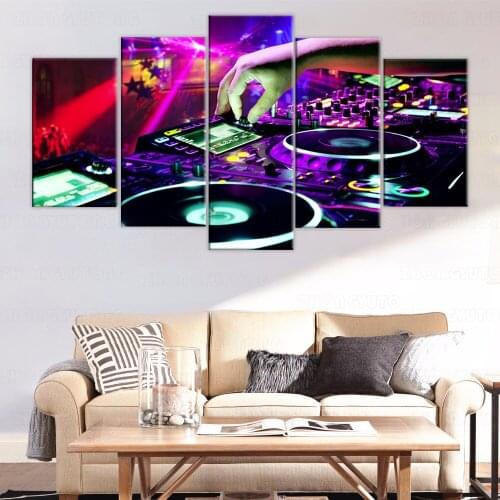 HD Printed 5 Pieces Canvas Art Painting Bar DJ Poster Wall Carnival Night Pictures for Living Room Decor frame