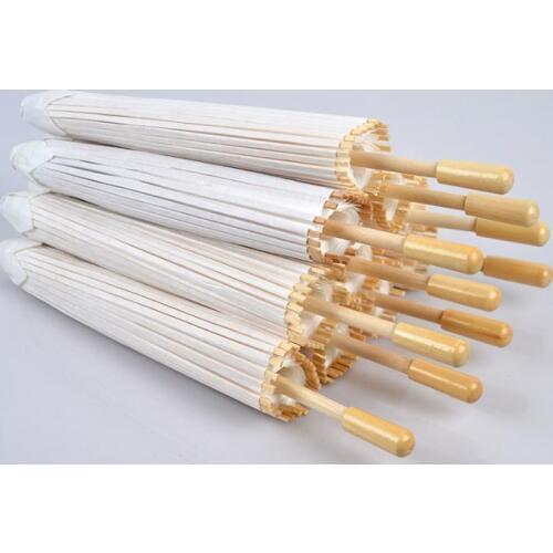 50pcs/lot New White Color Long-handle Outdoor Wedding Paper Parasols Chinese Craft Umbrellas Diameter 23.6 inches SN1010