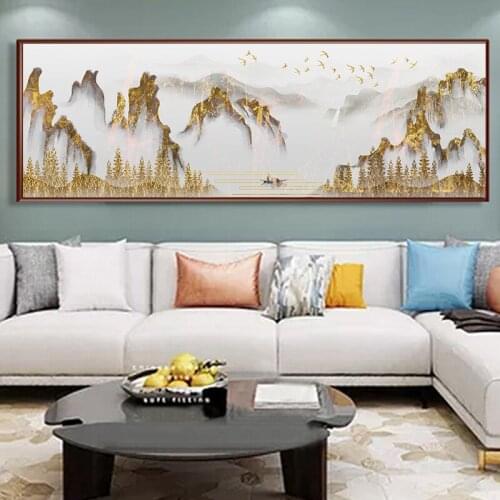 Abstract Landscape Oil Painting Posters and Prints Wall Art Canvas Painting Golden Mountain Pictures for Living Room Home Décor