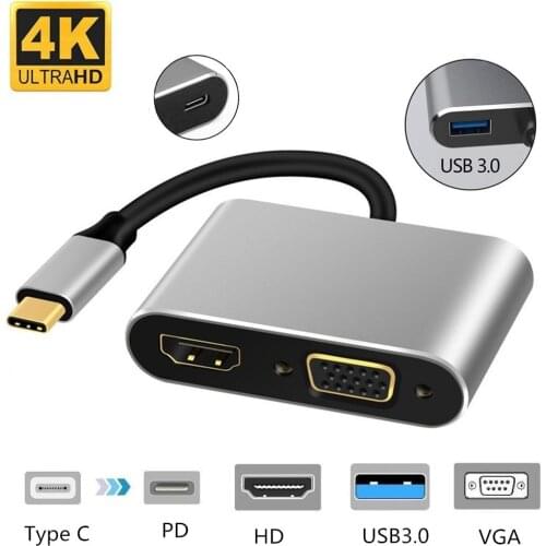 USB C Type C to 4K VGA HDMI-compatible with 3.5mm Audio Adapter USB 3.1 USB-C Converter Adapter Cable for PC Laptop Macbook